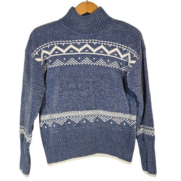 Christian Siriano Knit Chenille Mock Neck Pullover Sweater Fairisle Cabin Soft M - Picture 1 of 8